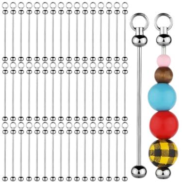 Imagem de PEUTIER 50 Peças De Barras Chaveiro Com Contas Em Branco, Metal Faça Você Mesmo, Acessórios Destacáveis Para Fazer Pingentes Projetos Artesanato (Prata)