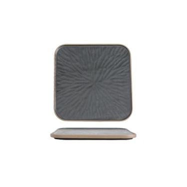 Imagem de Prato plano quadrado comercial de restaurante bandeja de cerâmica requintada simples e criativa - 25,4 cm preta.