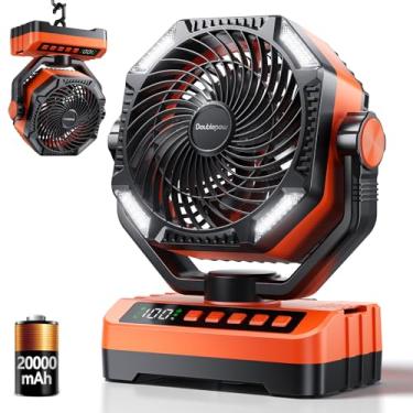 Imagem de Ventilador de LED para acampamento com luz, ventilador de barraca externo alimentado por bateria recarregável de 40.000 máx. com luz e gancho, 4 velocidades, ventilador de mesa USB pessoal para