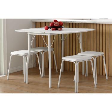 Imagem de Mesa de Sala Jantar Dobrável e 4 Banquetas 1748 Branco - Carraro