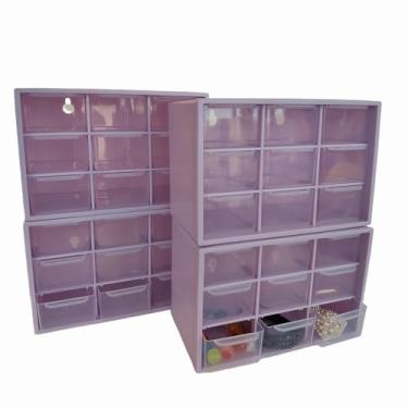 Imagem de Pacote com 4 mini organizadores de mesa com 9 gavetas transparentes, caixa de armazenamento pequena empilhável de plástico, organizador de joias de parede para contas, coleção de ferramentas de
