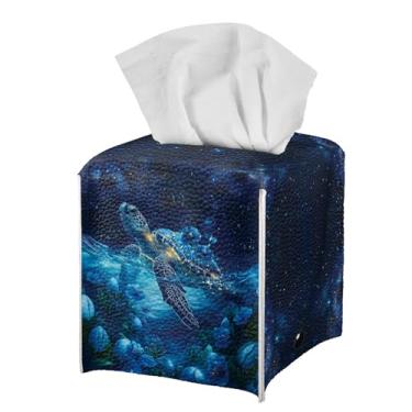 Imagem de Gearider Porta-lenços de tartaruga marinha quadrada capa de tecido de couro flor organizador de guardanapos portátil capa de papel facial para casa de escritório, banheiro, bancada, capa decorativa