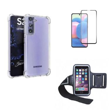 Imagem de Kit Braçadeira Samsung S21 FE + Capa + Película De Vidro 3D