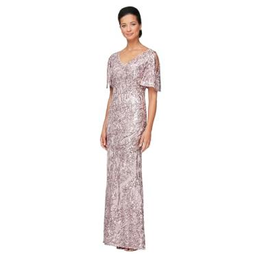 Imagem de Alex Evenings Vestido feminino longo de lantejoulas para mãe da noiva com mangas esvoaçantes de ombro vazado (tamanhos pequeno e regular), Blush, 44