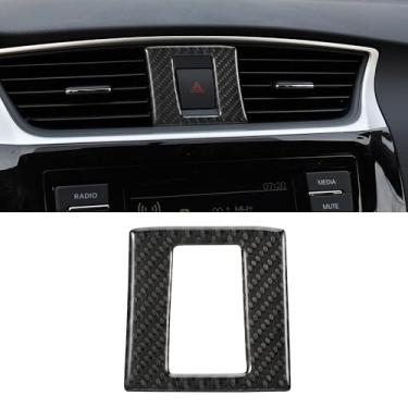 Imagem de WINKA Acessórios de carro de fibra de carbono compatíveis com Nissan Sentra 2016-2021 capa de botão de aviso de perigo para console central de carro ventilação de ar tampa de luz de aviso de perigo