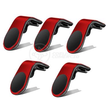 Imagem de Kit 5 Suporte Adaptador Magnético Veicular Universal Clip Car Holder Para Painel De Carro Tipo L  - VERMELHO