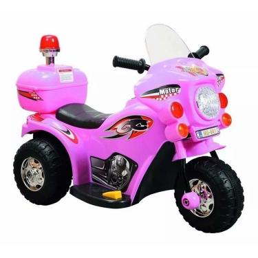 Imagem de Moto Eletrica Infantil Policia Rosa 6V Luz e Som e Bagageiro