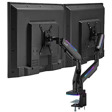 Imagem de AVLT Luzes RGB Dual 43.2 cm-109.2 cm Suporte de mesa para monitor de jogos, serve para duas telas planas/curvas/ultralargas de até 20 kg, suporte ajustável de inclinação giratória de altura - Preto
