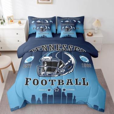 Imagem de Erosebridal Jogo de cama solteiro com edredom de futebol americano, azul cidade, 7 peças, para decoração de quarto de crianças, meninos, meninas, adolescentes, jogos de rúgbi, esportes (Tennessee)