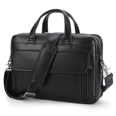 Imagem de Masa Kawa Pasta masculina de couro preto para laptop de 15,6 polegadas, bolsa de ombro transversal, bolsa de ombro para negócios, viagem, trabalho, advogado, professor, breve, anexo
