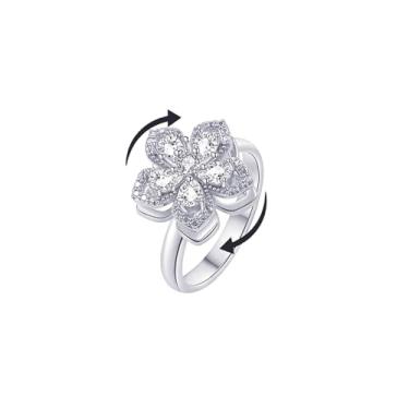 Imagem de KONPJE Anel Fidget de Girassol Feminino Dourado Ansiedade Anéis de Cristal Zircônia Cúbica Girassol Aberto Ajustável Fidget Ring Spinner Sun Ring para Homens Joias Modernas, Strass, Sem pedra preciosa