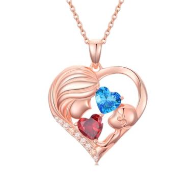 Imagem de Zoeniya Colar com pingente de coração banhado a ouro rosa para mãe e filha com 12 meses, presentes de dia das mães para mãe, pedra do mês de nascimento, joia de aniversário para mãe, esposa, namorada