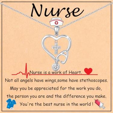 Imagem de GLEZZA Presentes para a Semana das Enfermeiras, Estetoscópio de Enfermeira, Colar Cruzado para Mulheres Pingente de Medicina Presente para Médico, Enfermeira, Veterinária, Estudante de Medicina, RN