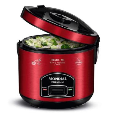 Imagem de Panela Elétrica de Arroz Mondial Pratic 10i Premium Vermelho/Inox 700W 127V - PE-46-10X