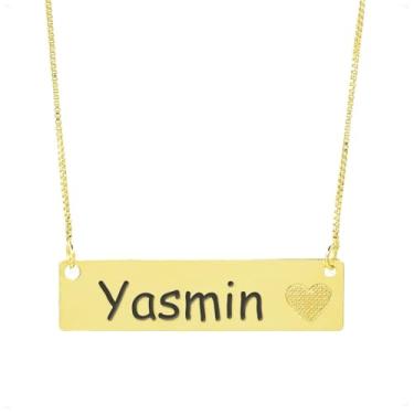 Imagem de Colar Chapinha Coração Gravação Personalizada Nome Yasmin Banhado Ouro 18K - 999006482