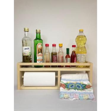 Imagem de Porta tempero parede madeira cozinha suporte prateleira papel toalha