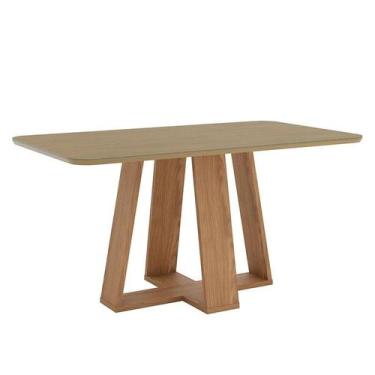 Imagem de Mesa de Jantar Lins 160 cm Canto Arredondado com Vidro Nature  Henn