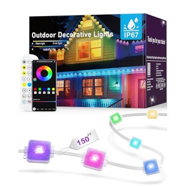 Imagem de ALEXPEX Luzes externas permanentes para casa, luzes RGB de 150 pés com aplicativo/controle remoto, IP67 à prova d'água, modos de cena DIY para Natal, Halloween, decoração diária, iluminação de telhado