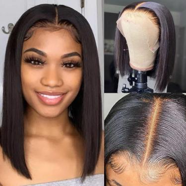 Imagem de Perucas Femininas Transparente Lace Front Body Wave Cabelo Humano Perucas Naturalmente Fofas Para Mulheres Negras Cabelo Liso, 13x6 Straight T Bob, 10