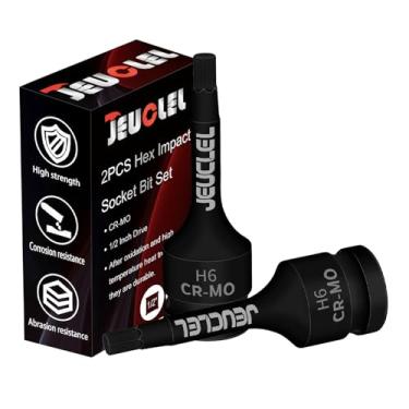 Imagem de JEUCLEL 2 peças de soquete hexagonal de 6 mm, soquete Allen de acionamento de impacto H6 de 1/2 polegada, adaptador de chave de fenda hexagonal com alongamento de aço Cr-Mo para chaves catracas