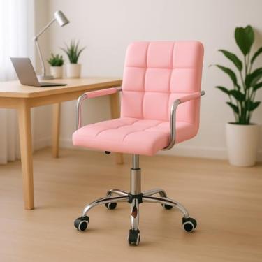 Imagem de Cadeira De Escritório Simples Estofada Diretor Baixa Home Office Gomos Giratória Rosa Claro