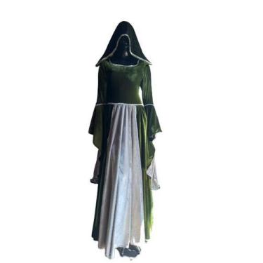 Imagem de Vestido rainha elfa medieval com capuz duas cores luxo - Princesa Urba