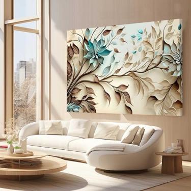 Imagem de Quadros Decorativos para Quarto Sala 90x60 Planta Floral Bege Marrom Verde Grande Escritório Hall