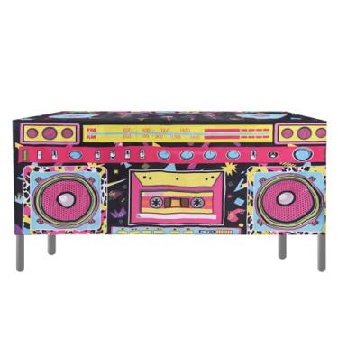 Imagem de Toalha de Mesa Temática Dos Anos 80 de 6 Pés, 183x76x76cm Capa Mesa Temática Rádio Retrô Discoteca Protetor Retangular Poliéster Lavável Dos Anos 90 Decorações Festa Hip Hop para Temáticos