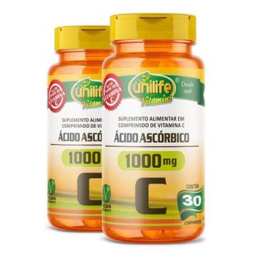 Imagem de Ácido Ascórbico Vitamina C 30 Comprimidos Kit 02 Unidades - Unilife