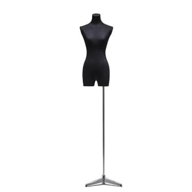 Imagem de Mannequin Manequim 61”-77” Altura ajustável Vestido feminino Modelo Exibição Torso Corpo Tripé Suporte de roupas Formas, destacável(Black)