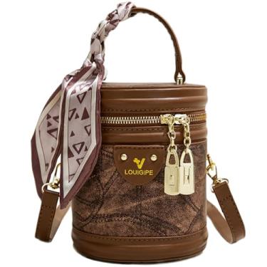 Imagem de RTGGSEL Bolsa estilo concha retrô de lona colorida contrastante para mulheres, bolsa tiracolo tiracolo com zíper, Jeans marrom, Simplicidade urbana