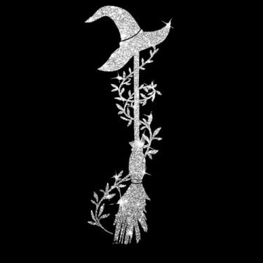 Imagem de Adesivo decalque de carro bruxa de vassoura brilhante autoadesivo PVC brilhante para carros, caminhões, motocicletas, capa de porta multidecoração adesivo (branco)