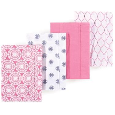 Imagem de Luvable Friends Hudson Baby, flanela, arroto, panos, pacote com 4, Medalhão rosa, 14x20 inches