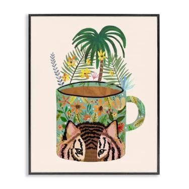 Imagem de Stupell Industries Caneca tropical com design de arte giclée emoldurado preto tigre por Mia Charro, 20 x 16