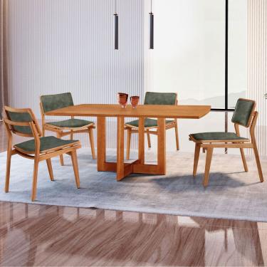 Imagem de Mesa Patros Tampo 120cm Laminado Barril com 4 cadeiras Eva Moderna Mobília