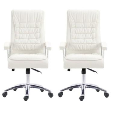 Imagem de Kit 2 Cadeiras Big Mola Ensacada para Escritório Presidente Giratória em Couro com Nr17 Branco