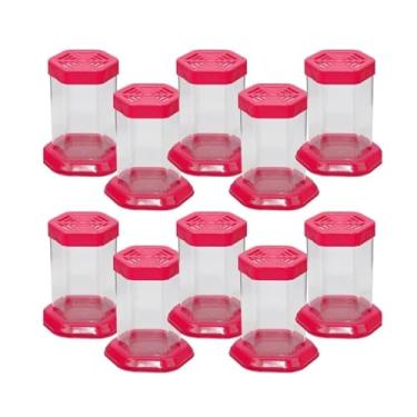 Imagem de Aquário para Peixe Betta com Tampa – Beteira Sextavada em Acrílico 1L | Kit com 10 Unidades – Clássico para Decoração e Lembrancinhas | Festa Infantil | Aniversário (Rosa)