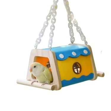 Imagem de Ninho de pássaro pendurável, cama de dormir quente de feltro de madeira para papagaios, periquitas, calopsitas conures periquitos, rede de esconderijo de animais pequenos, cama macia para gaiola (A)