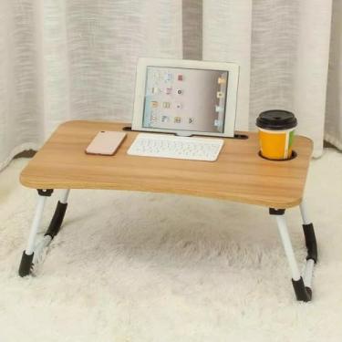 Imagem de Mesa Portátil Dobrável para Notebook e Estudo – Apoio Grande com Porta Copo para Casa e Escritório (Bege)