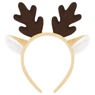 Imagem de Leuceiy Tiara com chifres de rena, outono, inverno, Halloween, Natal, cosplay, festa, orelhas de animais, cosplay, cervo, faixa de cabelo, Marrom, 1 Count (Pack of 1)
