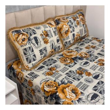 Imagem de Jogo de Colcha Casal Box Linhão com Franja e Fronhas Algodão – Cobre Leito Estampado Dupla Face, Macio e Durável(MODELO - 14)