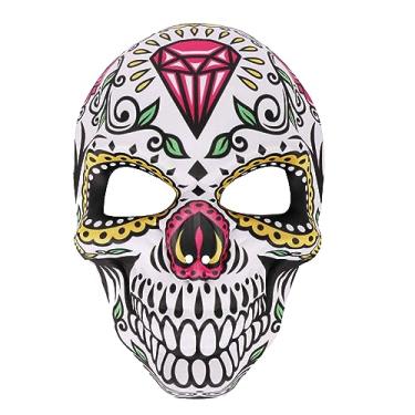 Imagem de Satisyo Halloween Masks Mexican Sugar Skull Masks Day of The Dead Mask Full Face Masquerade Costume Mask Party Supplies for Carnival Bar Cosplay Mexican Party (Diamond Skull Print)