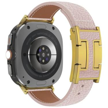 Imagem de CHANCHY Pulseira magnética de couro compatível com Samsung Galaxy Watch Ultra de 47 mm (2025) (2024), pulseira elegante de couro de grão superior sem lacunas com fivela H para mulheres e homens