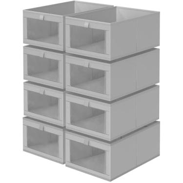 Imagem de Criusia Pacote com 8 organizadores de armário de linho e armazenamento, cestas grandes de linho para organização, recipientes de armazenamento dobráveis para brinquedos, roupas, toalhas, jeans, livros