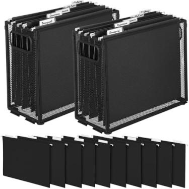Imagem de Otoolling Pacote com 2 suportes de arquivo para pendurar, 10 pastas suspensas, malha de metal, armazenamento de pasta tamanho carta, armários de armazenamento de mesa, documentos escolares de