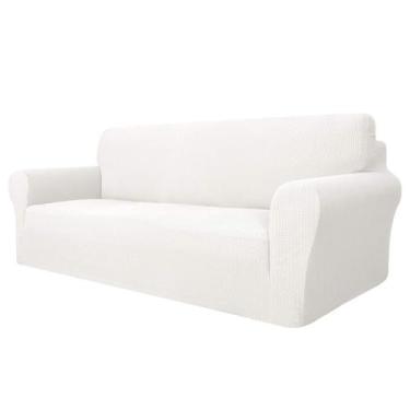 Imagem de Capa de sofá MAXIJIN Super Stretch para sofá de 3 almofadas branca