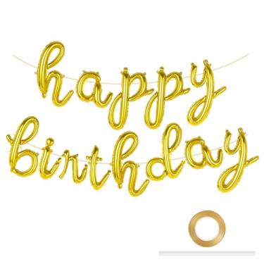 Imagem de Gold Happy Birthday Balloons, Script Foil Mylar Birthday Letter Balloon, Cursive Happy Birthday Banner for Kids and Adults Birthday Party Decorations (Gold)