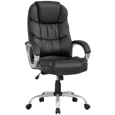 Imagem de Furniture of America Darcy Cadeira de escritório ergonômica moderna com encosto alto, suporte lombar, cadeira executiva de couro PU, cadeiras giratórias para computador com rodas e braços, preta