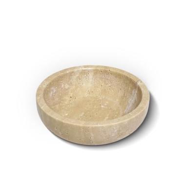 Imagem de SIRIZEN-DIVING Tigela decorativa de mármore travertino pequena, tigela redonda de pedra natural de 15 cm, para decoração de casa, frutas, nozes, bandeja de joias, mesa de centro de mesa, servir sabão