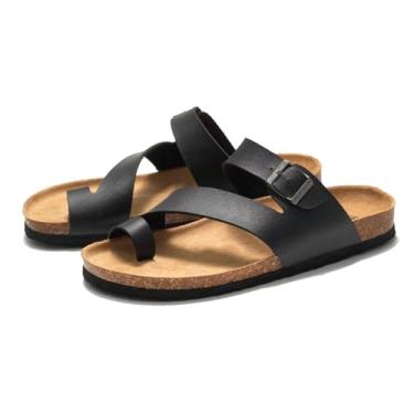 Imagem de Sandálias Ortopédicas Para Homem, Sandálias Ortopédicas Slip-On Para Homem Em Cortiça Com Biqueira Clipe E Joanete Corretor, Verão Com Tiras De Fivela De Metal Ajustáveis, Para Alívio Dor(Black,43 EU)